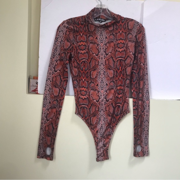 I.AM.GIA.NEW Bodysuit Snake Print Mock Neck Stretch Long Sleeve High Leg Animal - Picture 9 of 15